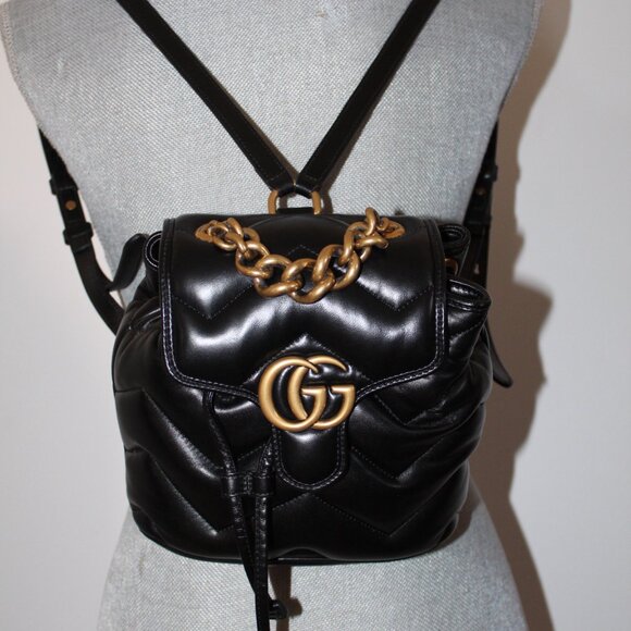 NWOT Gucci Chevron Leather GG Marmont Backpack Shoulder Bag Top Chain Handle - Picture 11 of 12